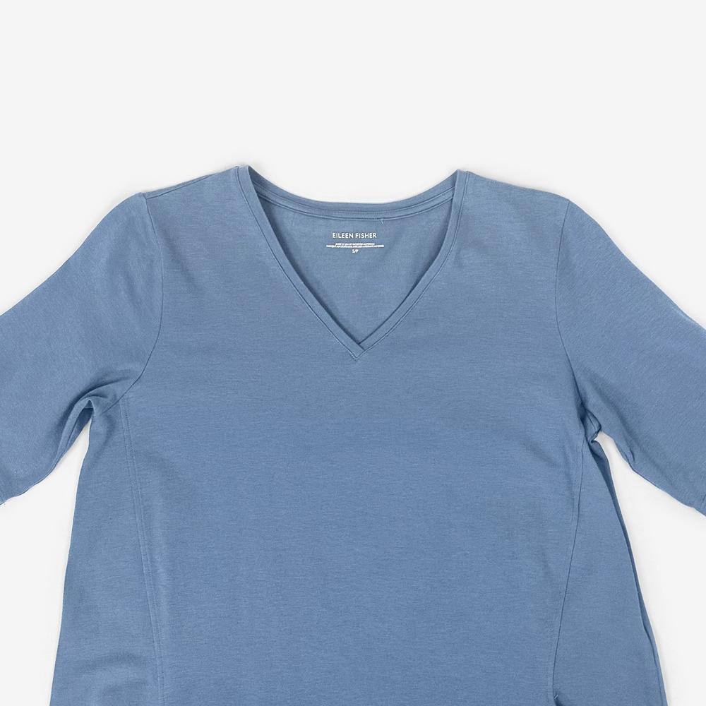 Eileen Fisher Stretch Jersey Dress Size S Blue Cotton Blend Casual Minimalist - Picture 7 of 10